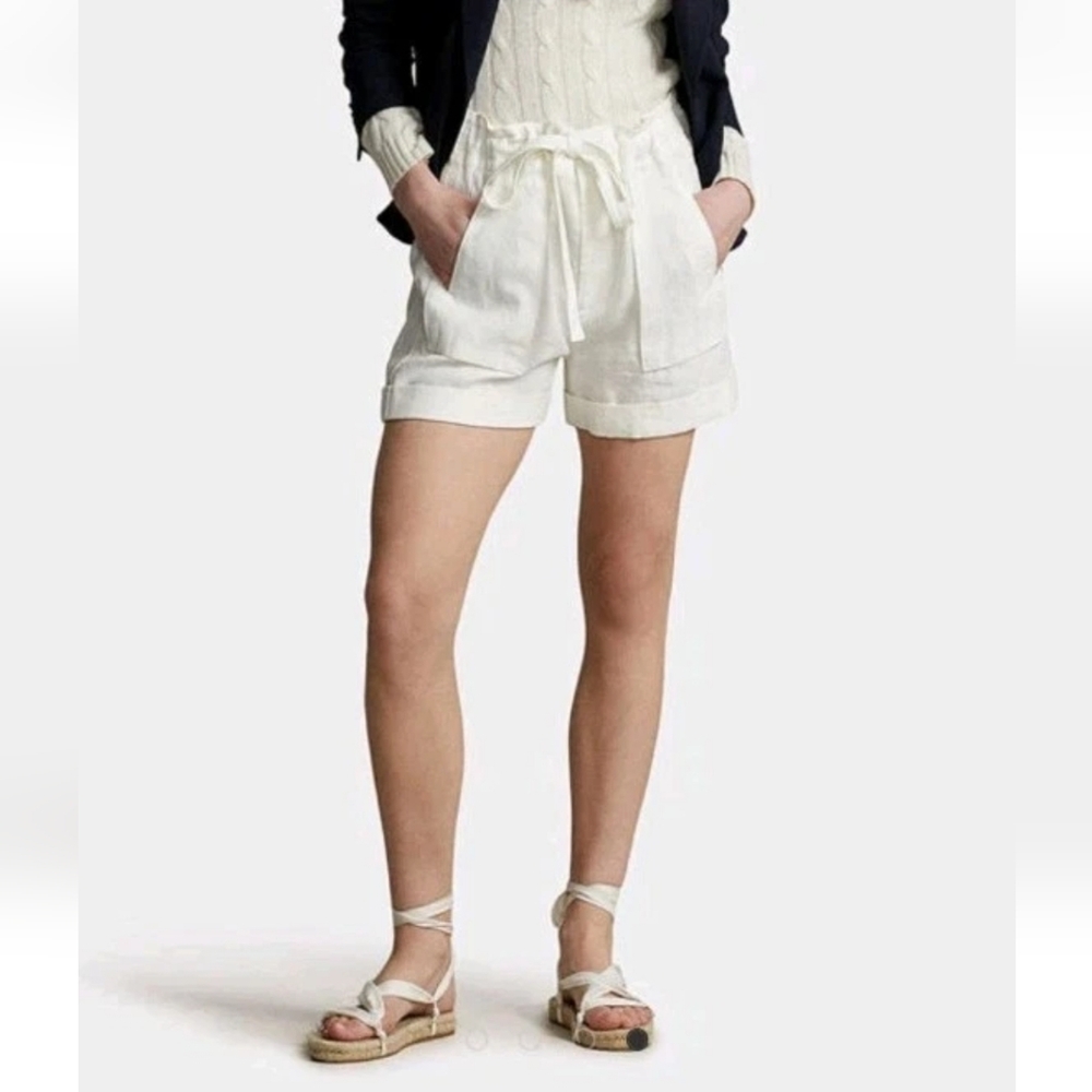 Polo Ralph Lauren 100% Linen Shorts Woman Sz 0X/18 38/6" White Drawstring